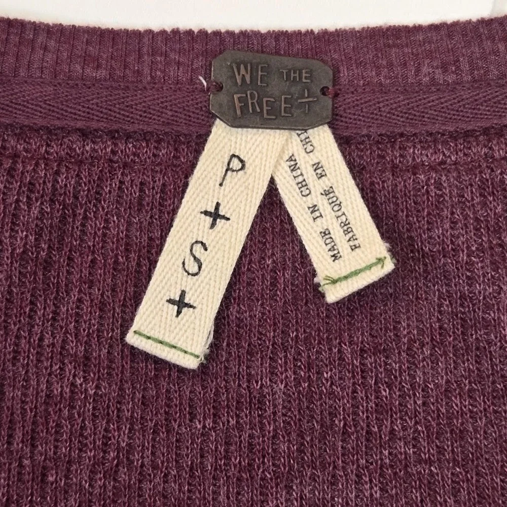 Free People Burgundy Embroidered‎ Braided Thermal Long Sleeve Shirt Size SMALL